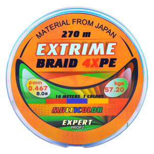 Плетеный шнур Extrime Braid 4X PE 270м Multicolor 0.520мм